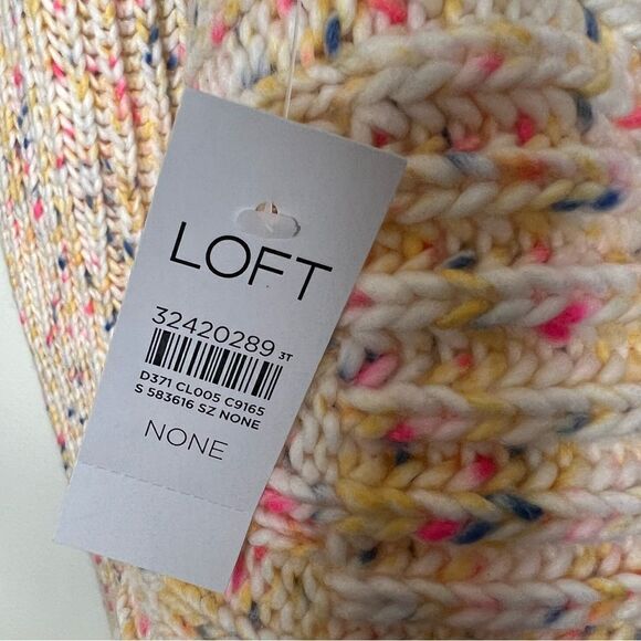 Loft Cream/Yellow Multicolor Knitted Flecked Rectangle Scarf  12” x 74” - Picture 7 of 8